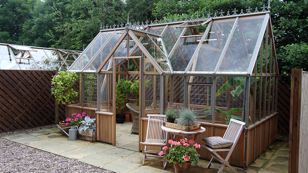 Cambridge T-shaped Cedar Half-Boarded Greenhouse