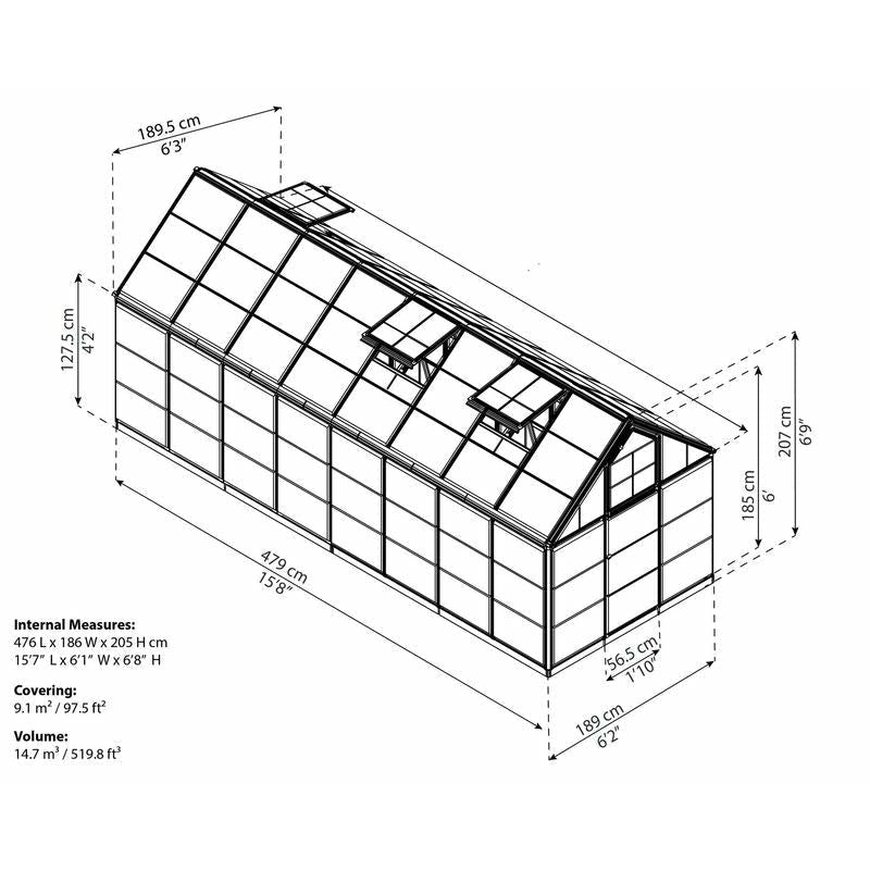 Palram - Canopia Snap & Grow 6' x 16' Greenhouse - Silver