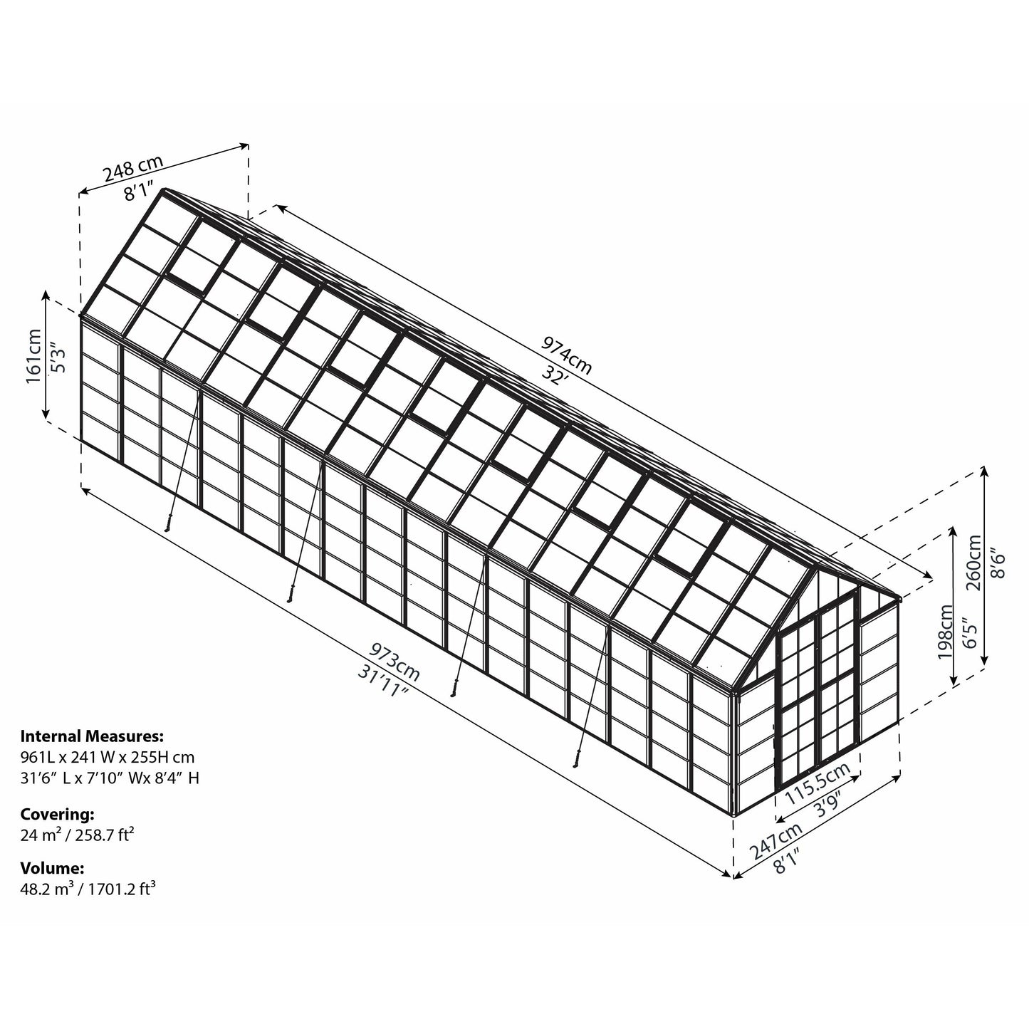 Palram Snap & Grow 8' x 32' Greenhouse - Silver