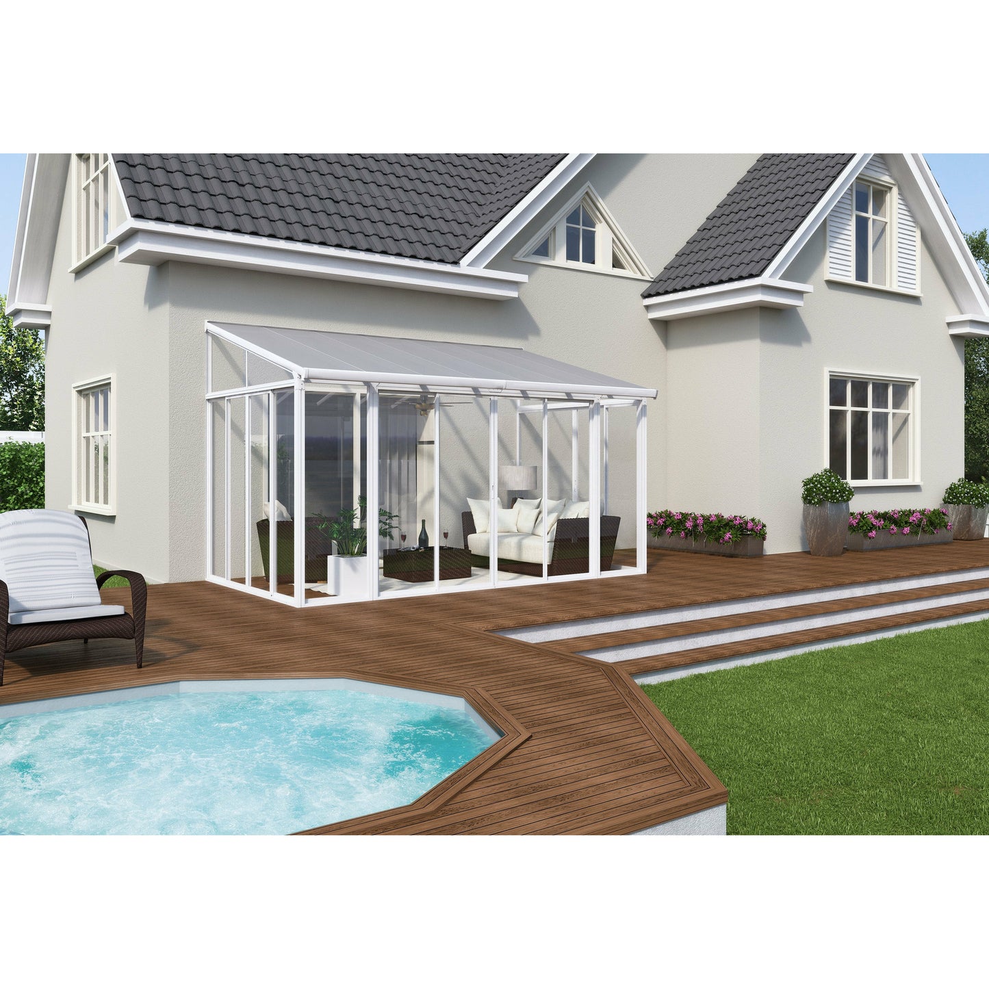 Palram SanRemo 10' x 18' Patio Enclosure - White with Screen Doors (6)