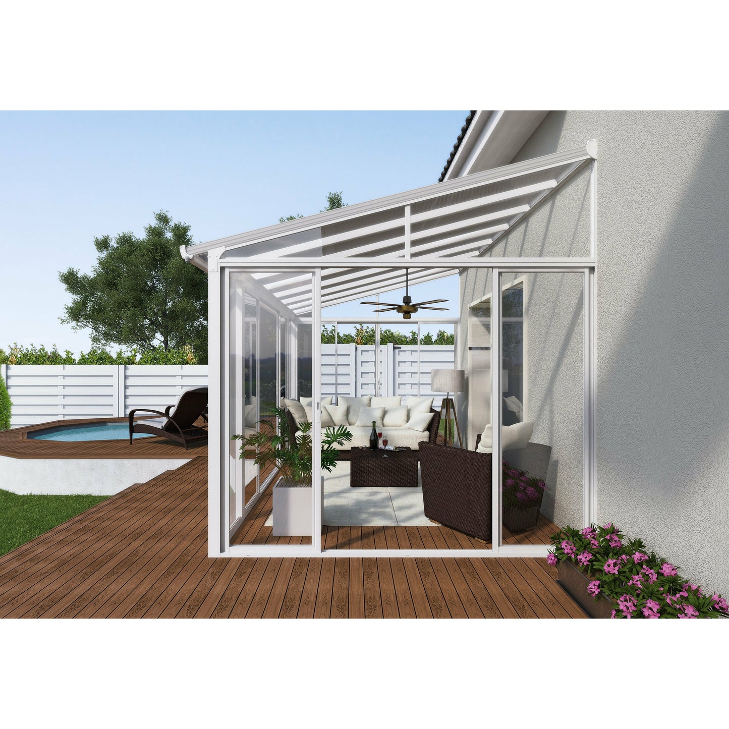 Palram SanRemo 10' x 18' Patio Enclosure - White with Screen Doors (6)