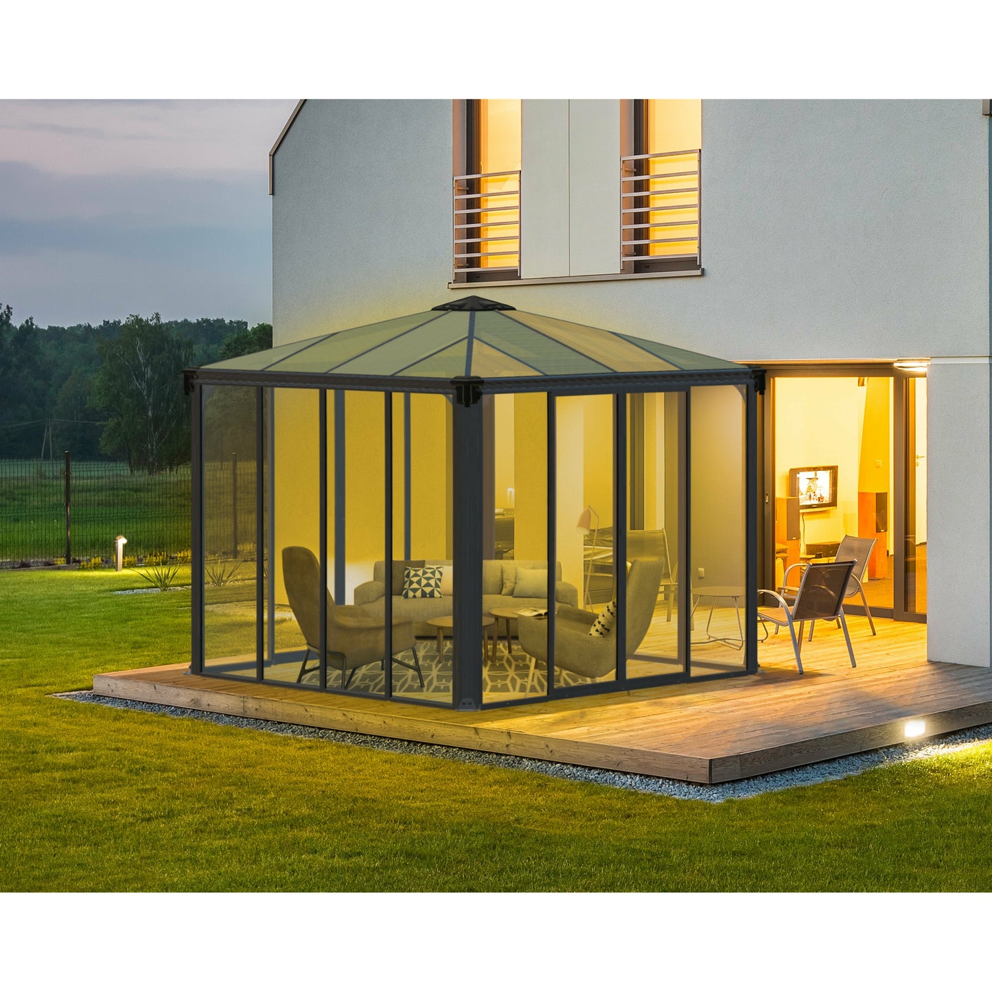 Palram Ledro Gazebo 10 x 10 w/screen doors GRAY/BRNZ