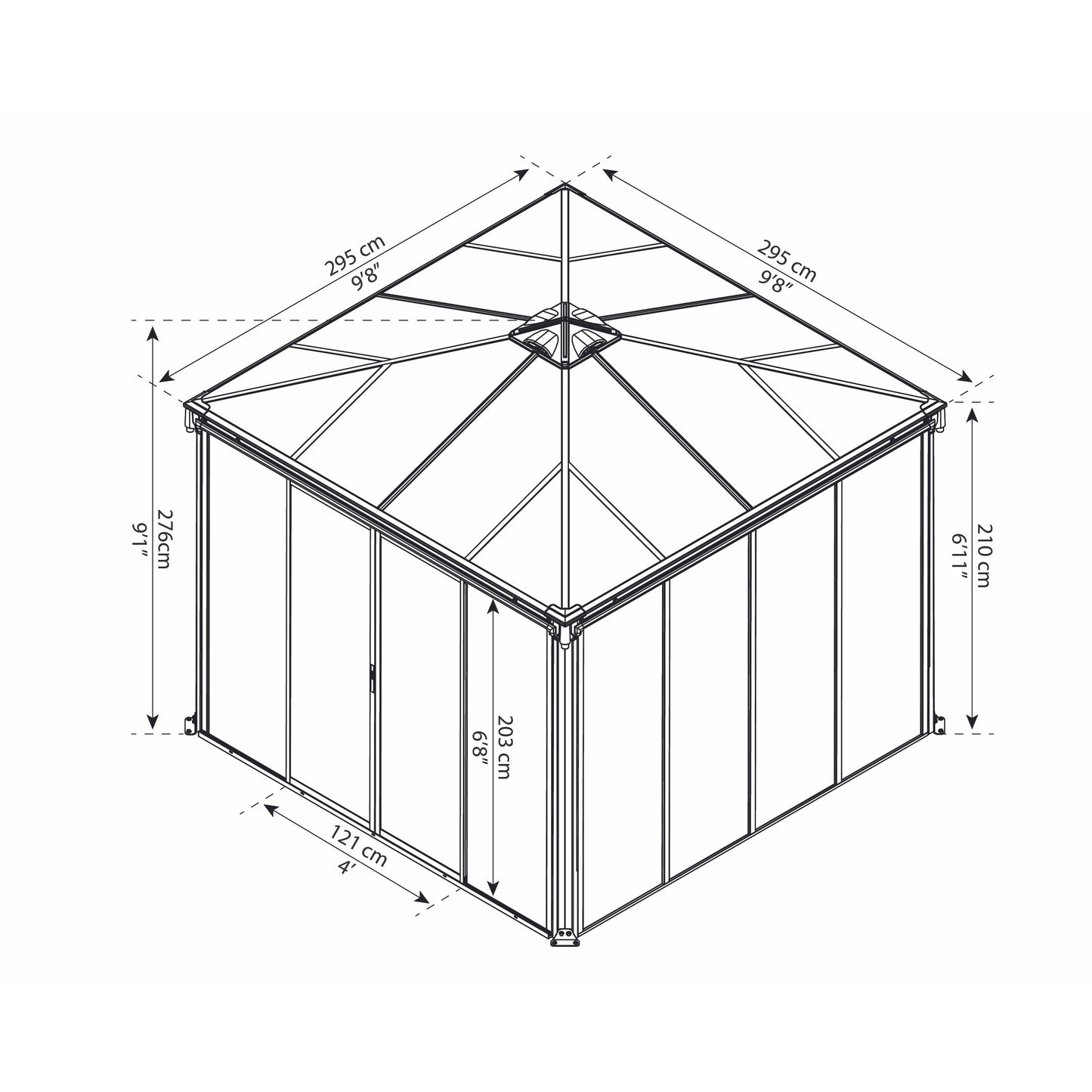 Palram Ledro Gazebo 10 x 10 w/screen doors GRAY/BRNZ