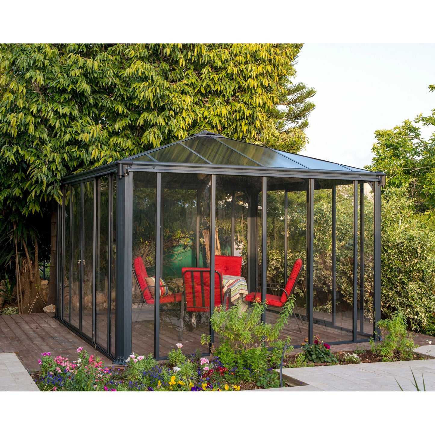 Palram Ledro Gazebo 12 x 12 w/screen doors GRAY/BRNZ
