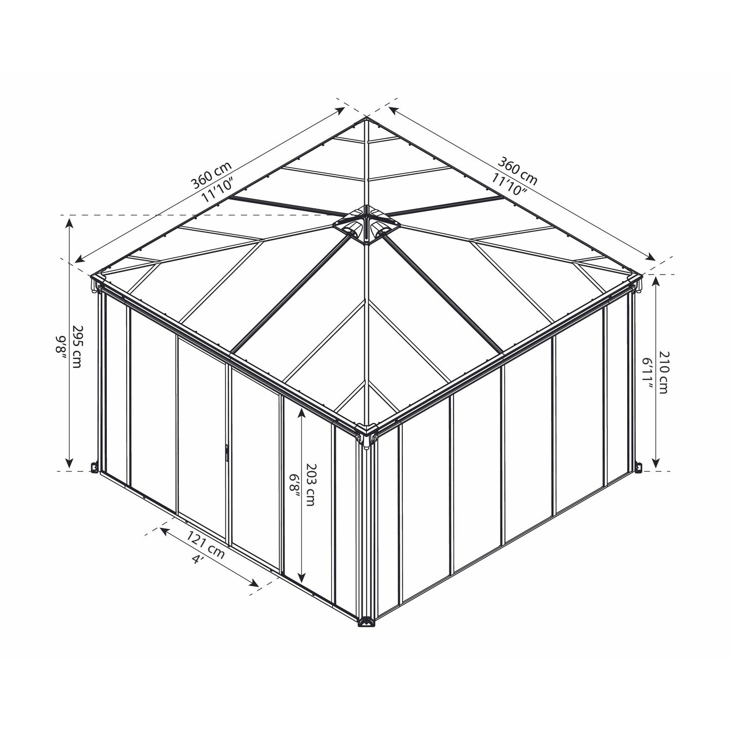 Palram Ledro Gazebo 12 x 12 w/screen doors GRAY/BRNZ