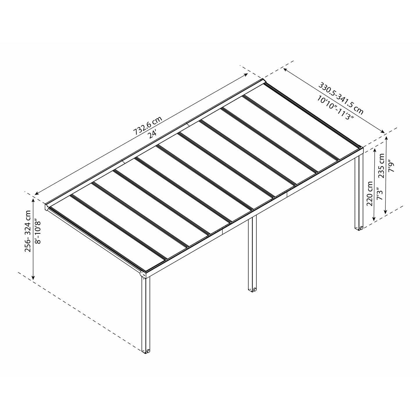 PALRAM STOCKHOLM PATIO COVER GRAY CLEAR 11x24