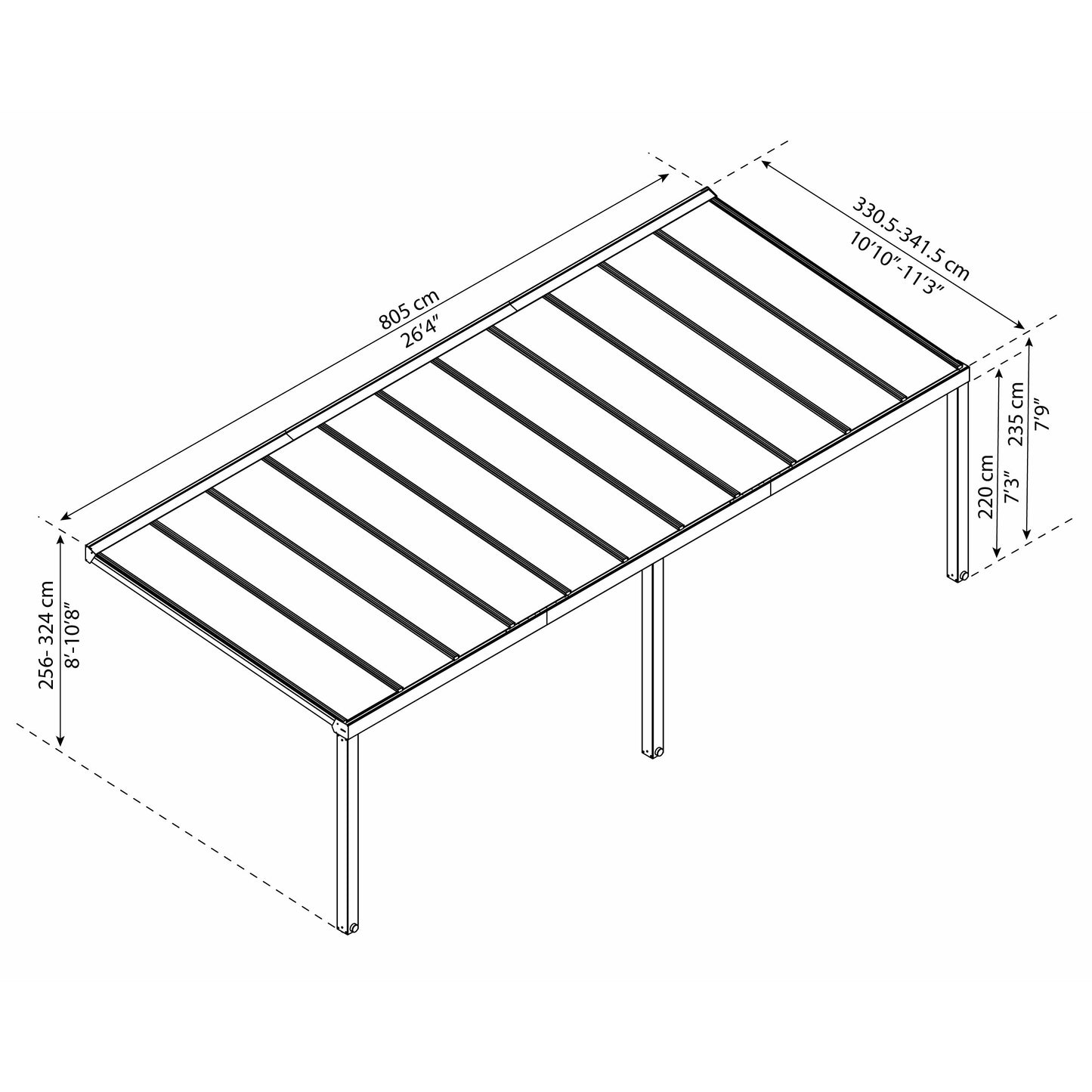 PALRAM STOCKHOLM PATIO COVER GRAY CLEAR 11x27