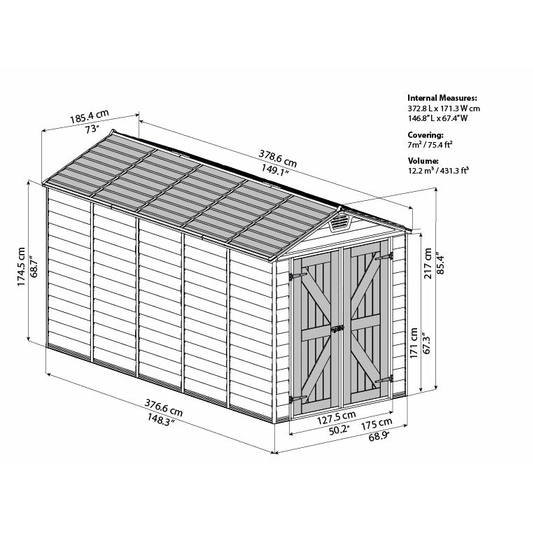 Palram SkyLight 6x12 Storage Shed-Gray