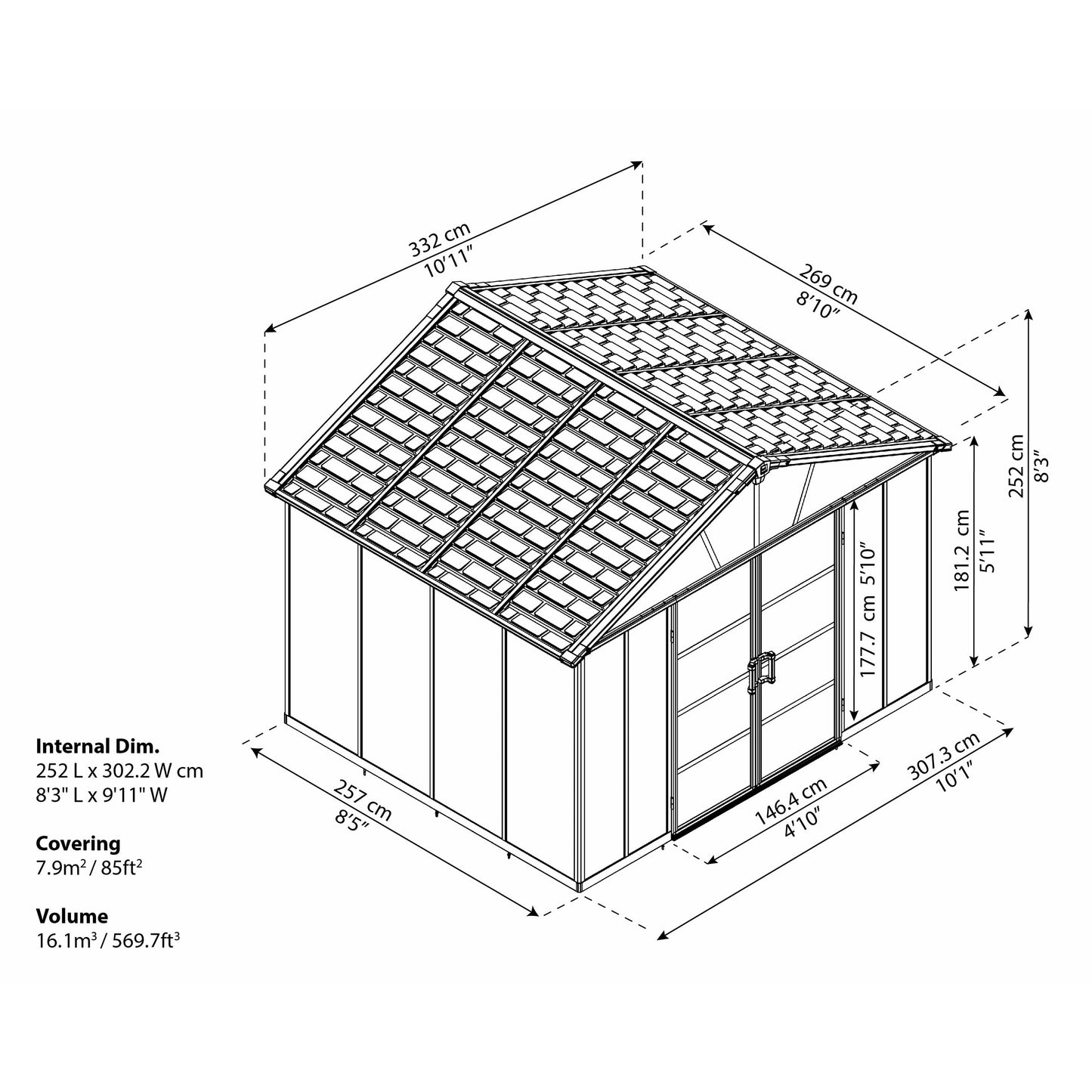 Palram Yukon Shed S- 11' x 9' Gray