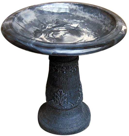 Florentine Marbelized Bird Bath (Ivory/Black bowl with dark pedestal)