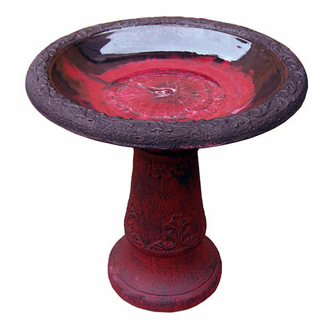 Scroll Vine Marbelized Bird Bath (Dark Red)