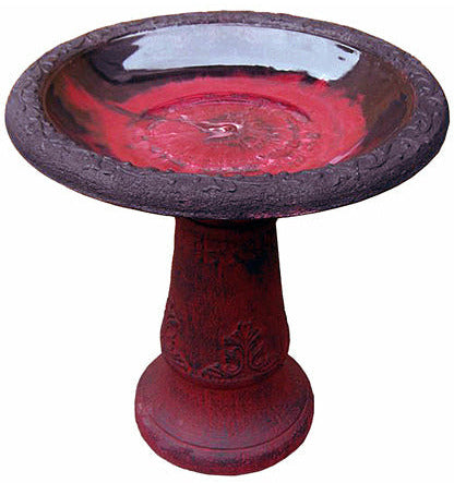 Scroll Vine Marbelized Bird Bath (Dark Red)