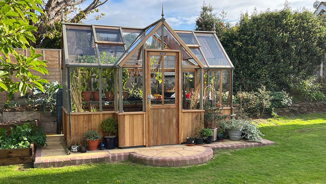Alton Durham T- shaped Cedar Half-Boarded Greenhouse