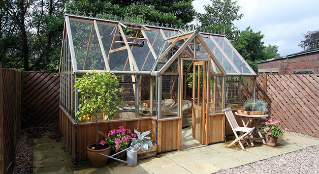 Cambridge T-shaped Cedar Half-Boarded Greenhouse