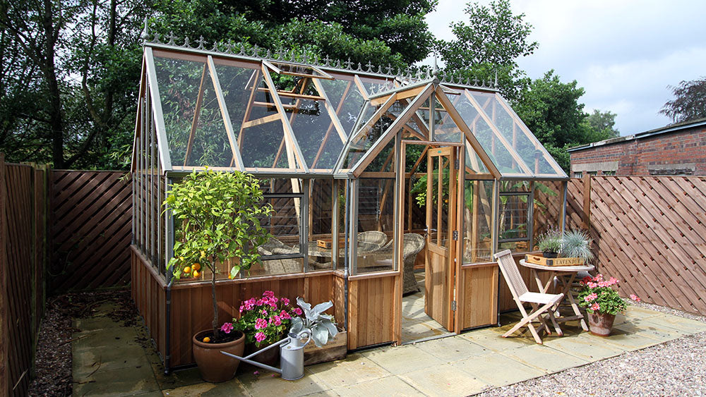 Cambridge T-shaped Cedar Half-Boarded Greenhouse