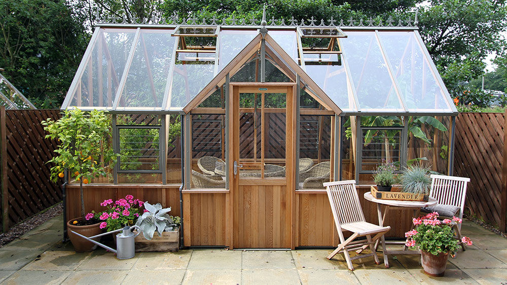 Cambridge T-shaped Cedar Half-Boarded Greenhouse