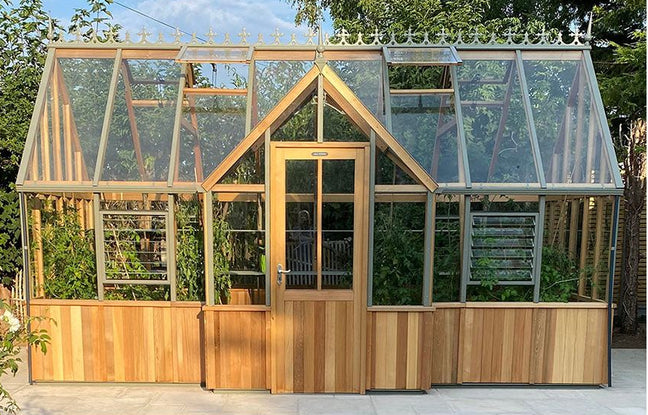 Cambridge T-shaped Cedar Half-Boarded Greenhouse