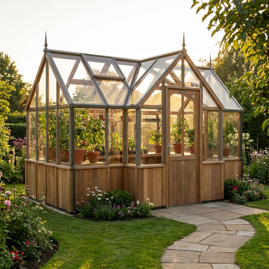Alton Durham T- shaped Cedar Half-Boarded Greenhouse