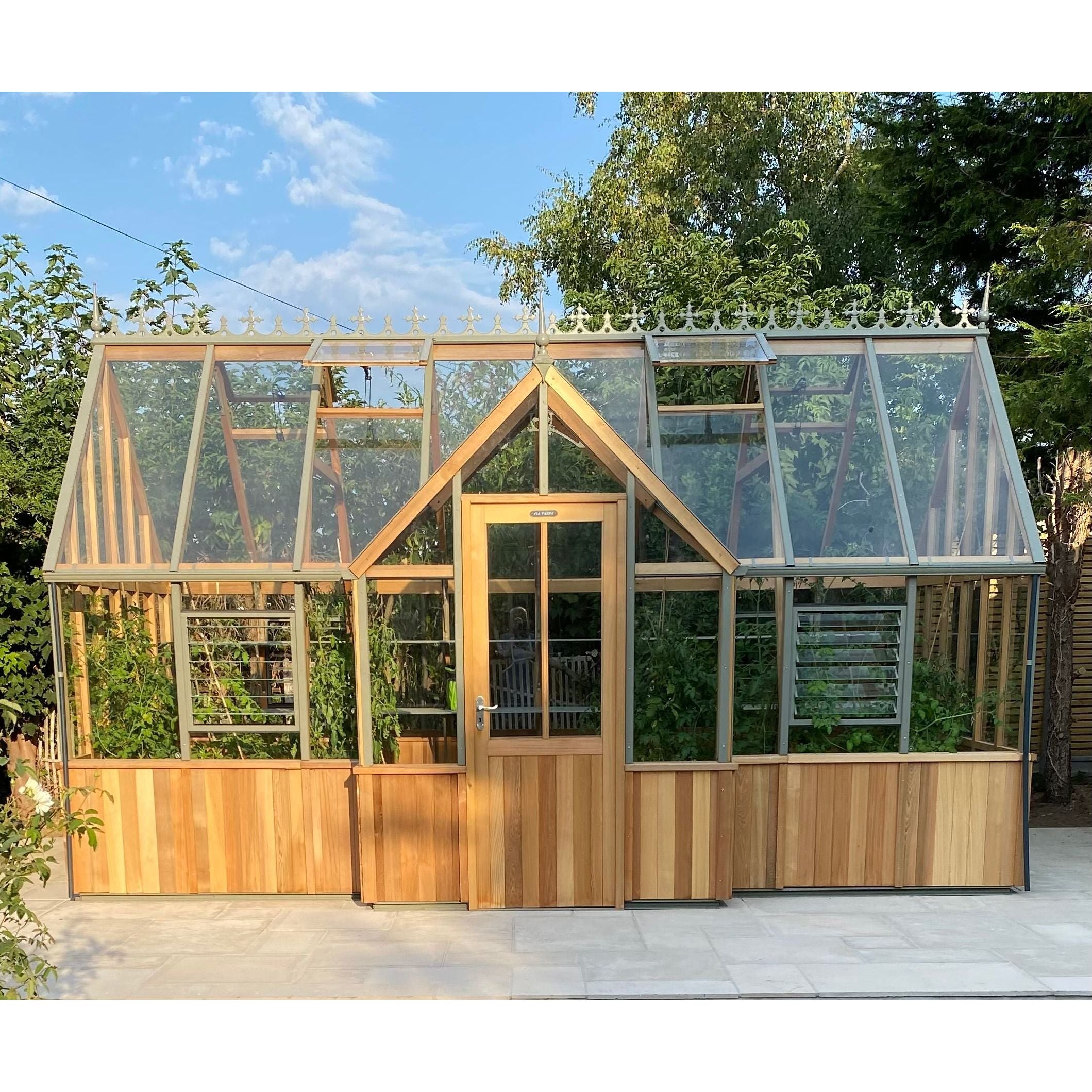 Cambridge T-shaped Cedar Half-Boarded Greenhouse – Planet Greenhouse