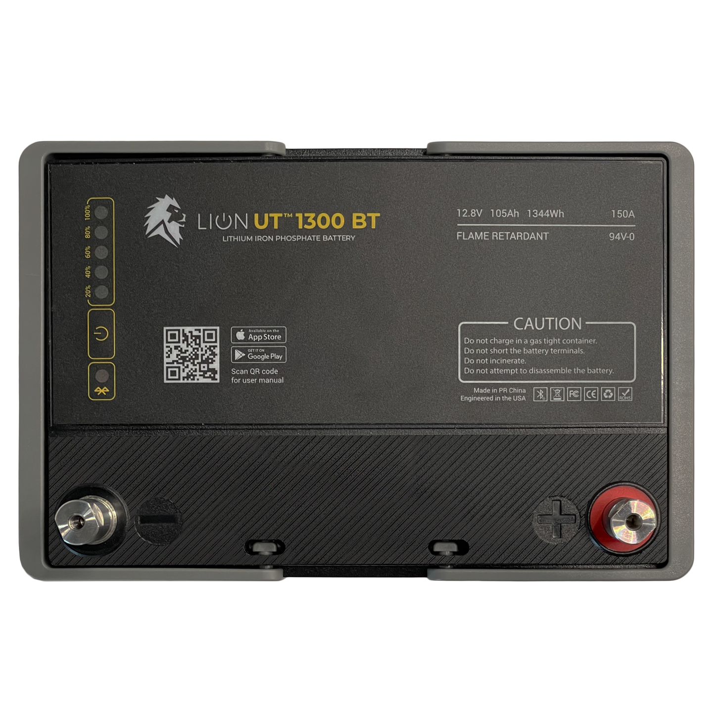 Lion UTTM 1300 BT 12V Battery, 105Ah (1344Wh) LiFePO4, 12.8V Nominal, Bluetooth
